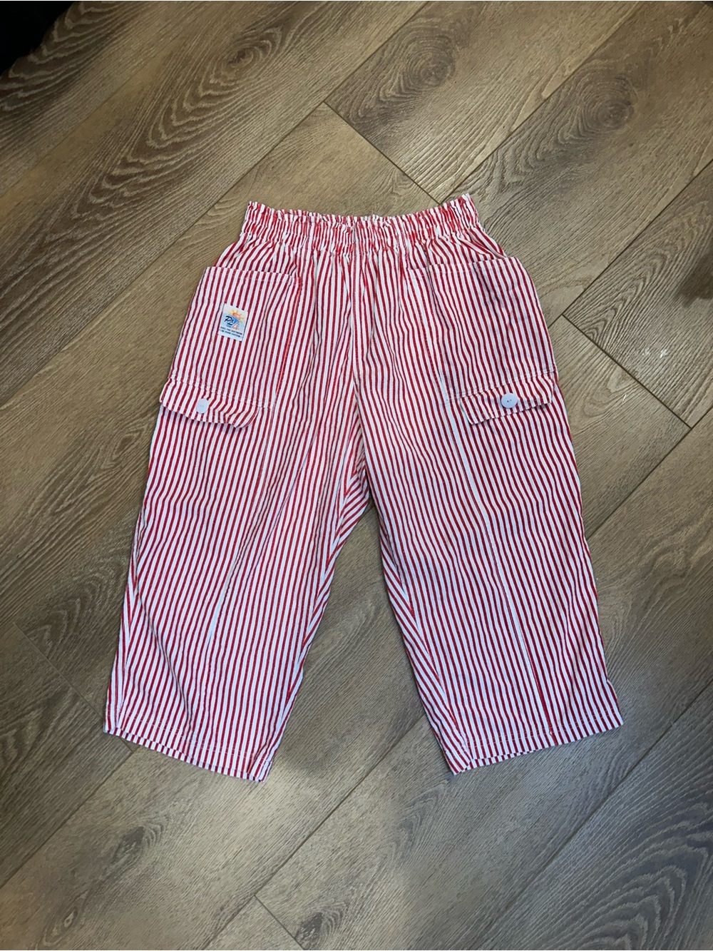 Women's Red & White Striped Capris with Elastic Waist